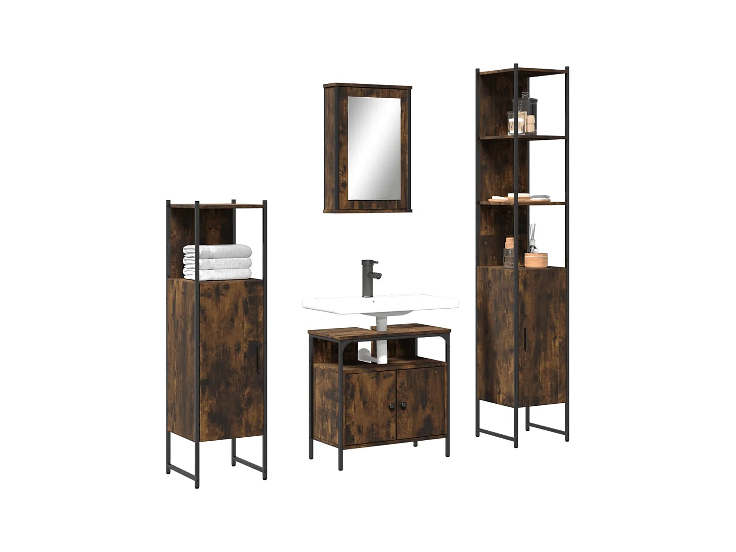 Conjunto de muebles de baño de 4 piezas Madera Roble Ahumado