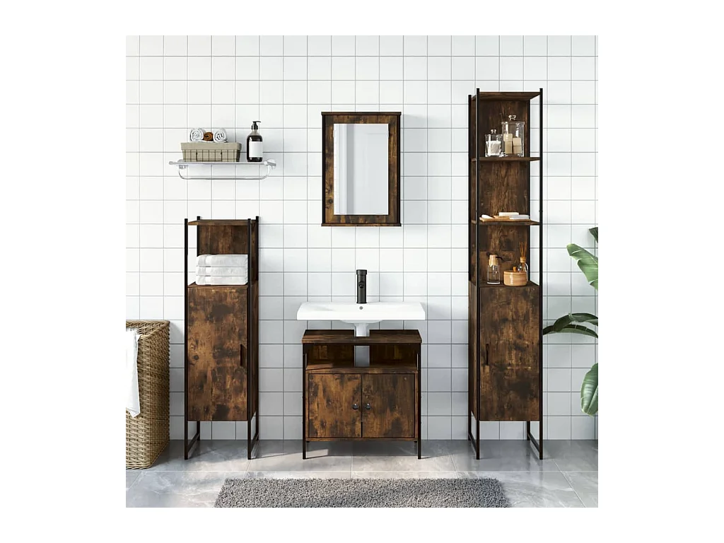 Conjunto de muebles de baño de 4 piezas Madera Roble Ahumado