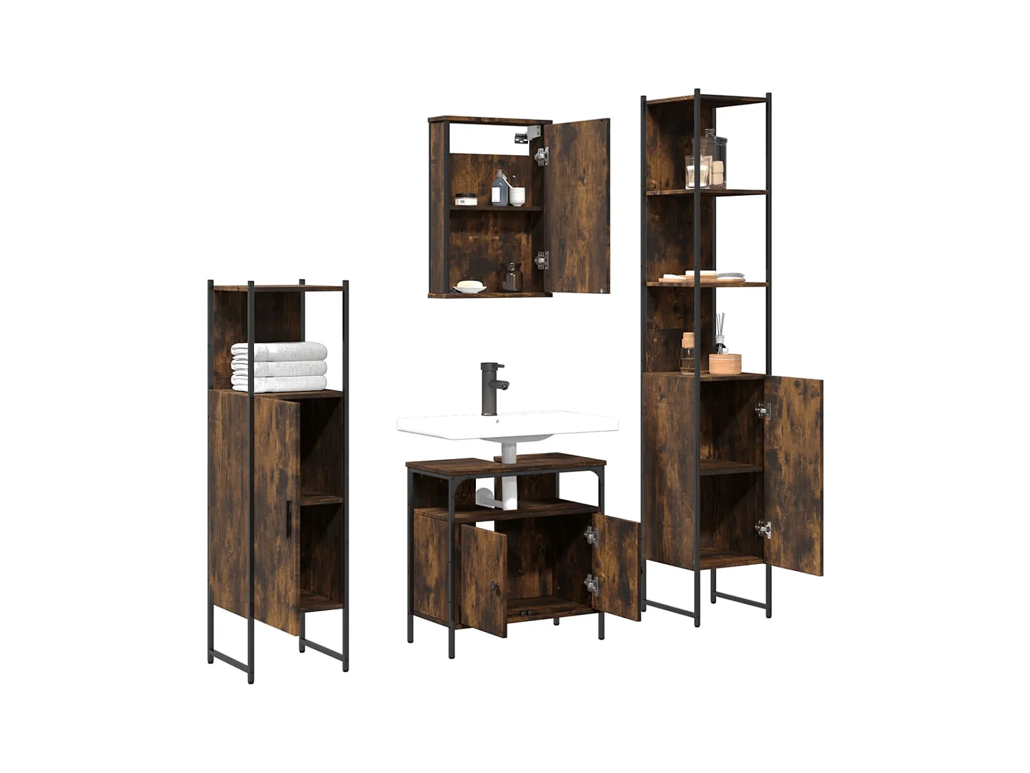 Conjunto de muebles de baño de 4 piezas Madera Roble Ahumado