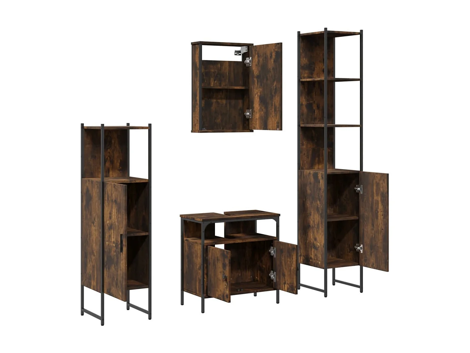 Conjunto de muebles de baño de 4 piezas Madera Roble Ahumado