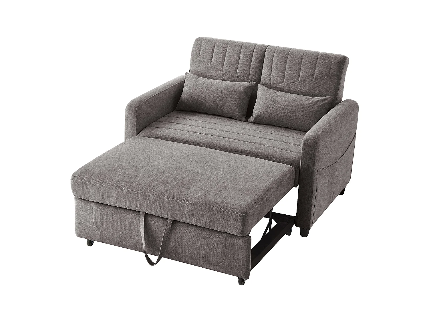 Canapé-lit convertible 2 places, design moderne et extensible, tissu coton-lin respirant, gris (114x77x82.5 cm)