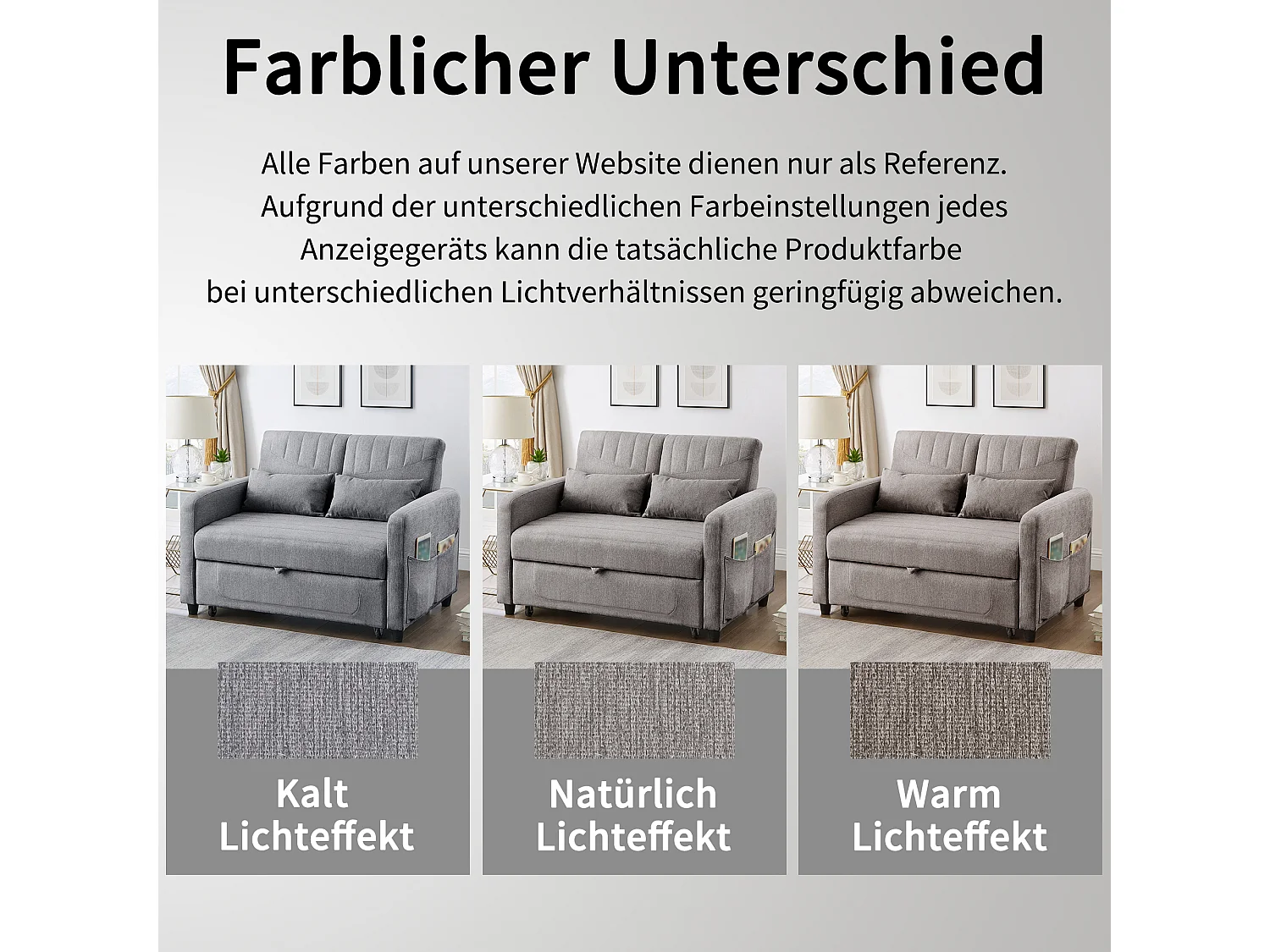 Canapé-lit convertible 2 places, design moderne et extensible, tissu coton-lin respirant, gris (114x77x82.5 cm)