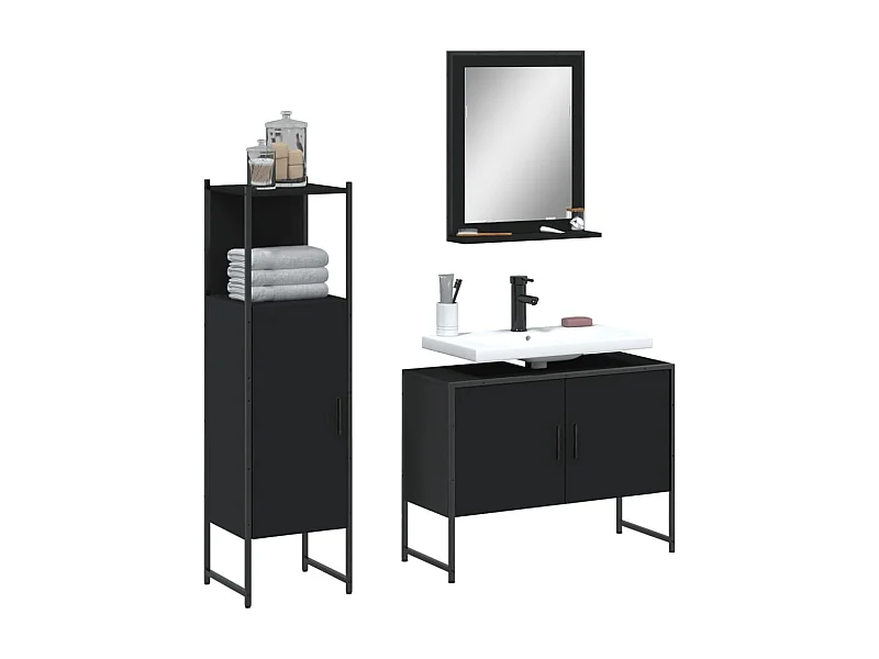 Ensemble d'armoires salle de bain 3 pcs noir bois d'ingénierie