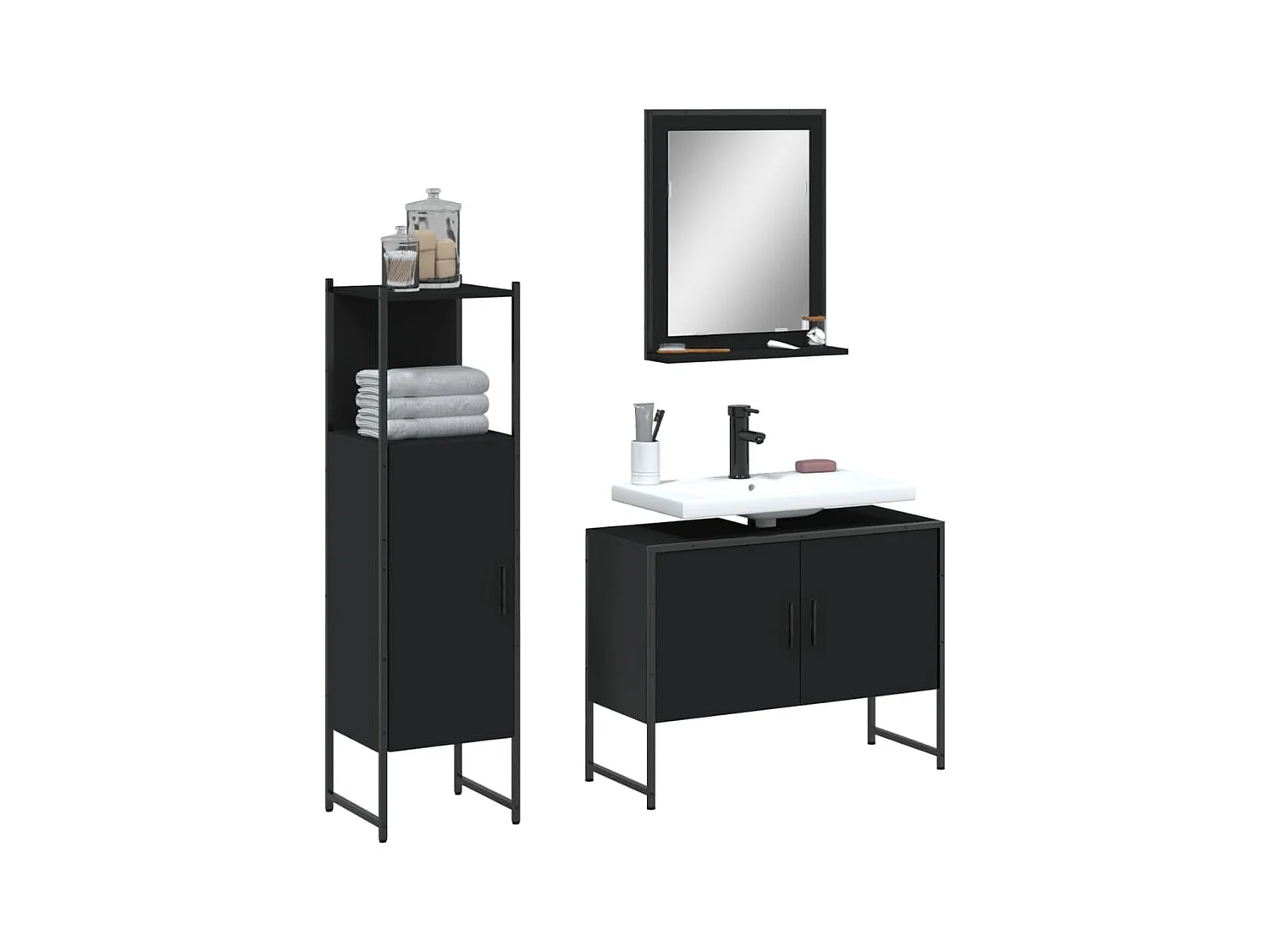 Ensemble d'armoires salle de bain 3 pcs noir bois d'ingénierie