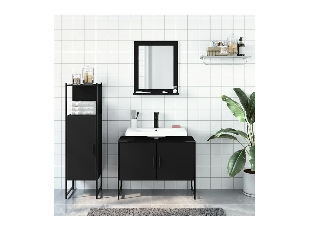 Ensemble d'armoires salle de bain 3 pcs noir bois d'ingénierie