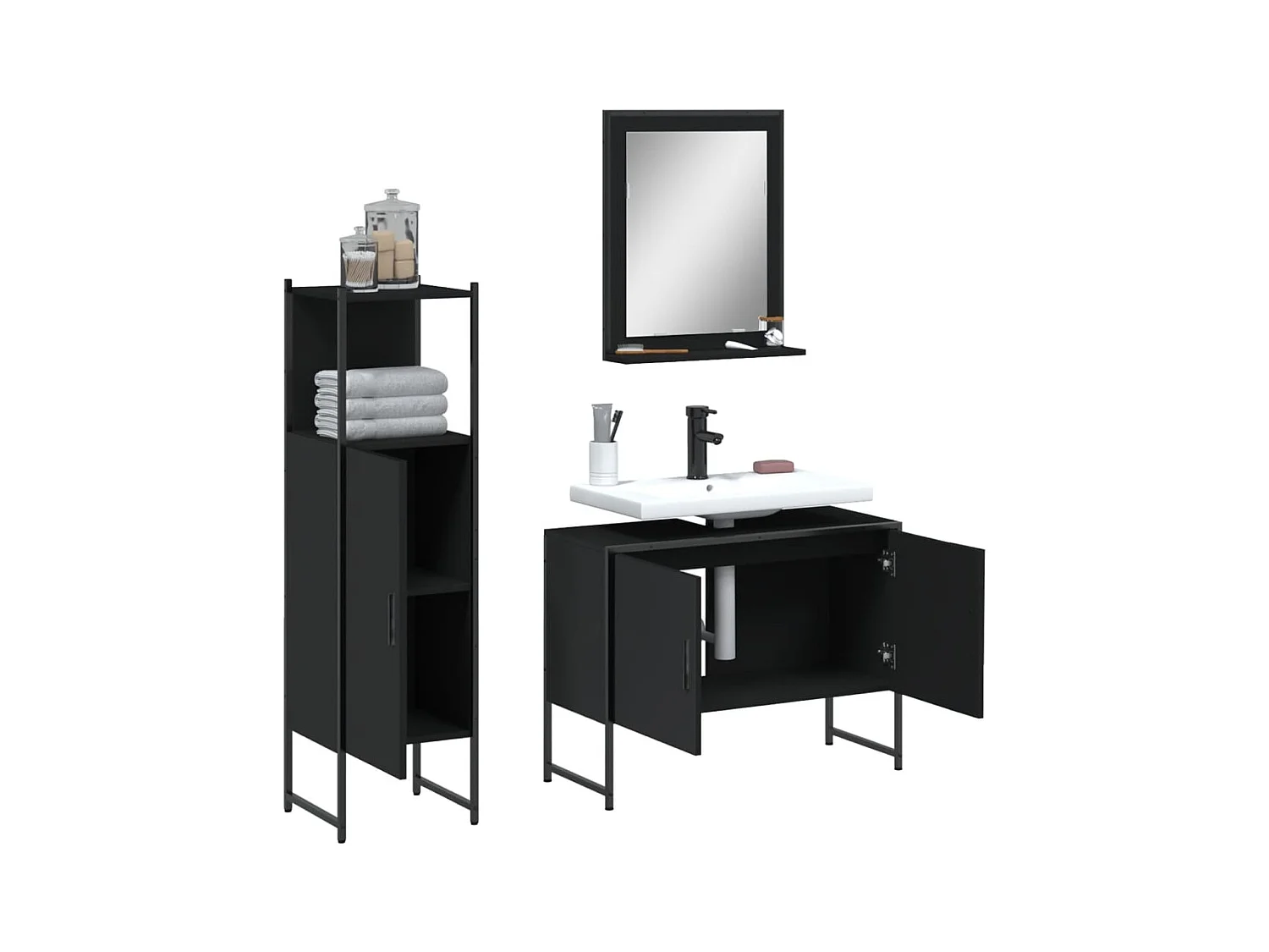 Ensemble d'armoires salle de bain 3 pcs noir bois d'ingénierie