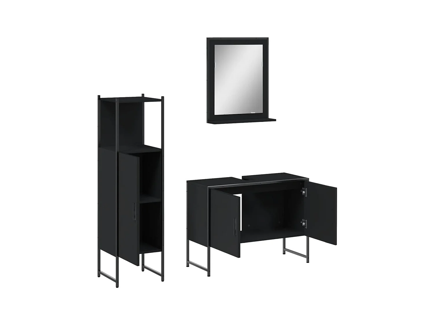 Ensemble d'armoires salle de bain 3 pcs noir bois d'ingénierie