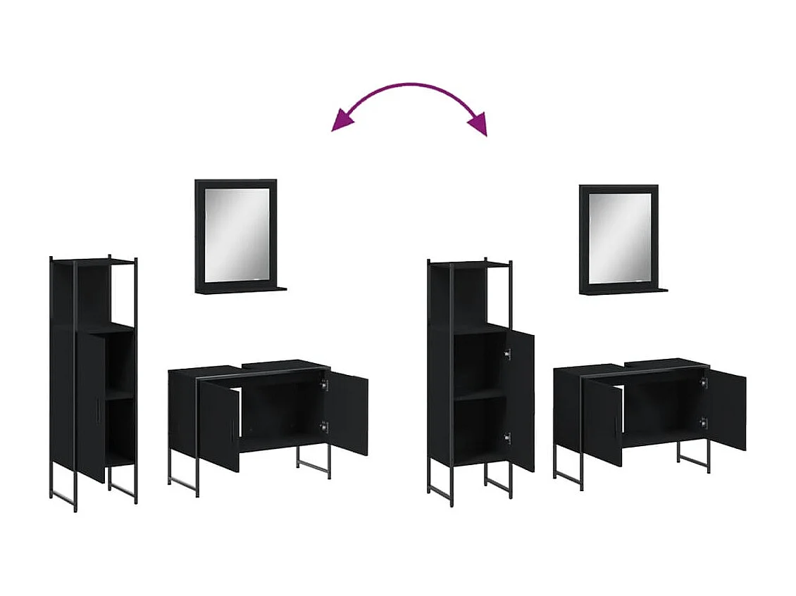 Ensemble d'armoires salle de bain 3 pcs noir bois d'ingénierie
