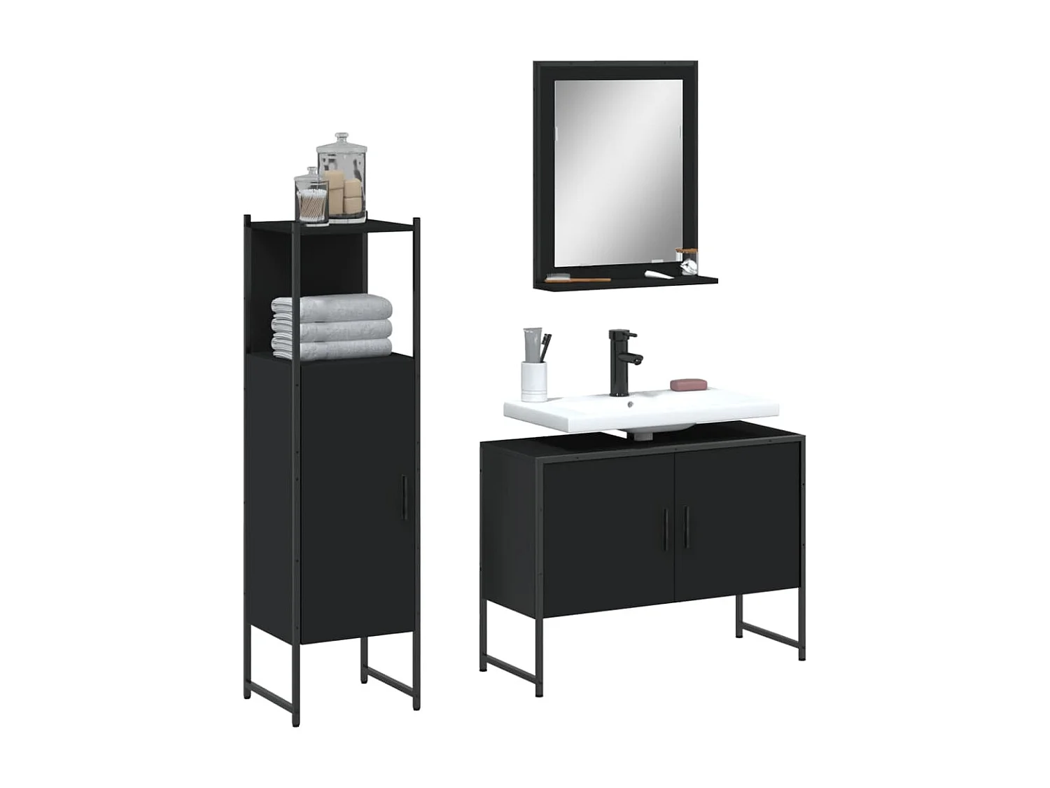 Ensemble d'armoires salle de bain 3 pcs noir bois d'ingénierie