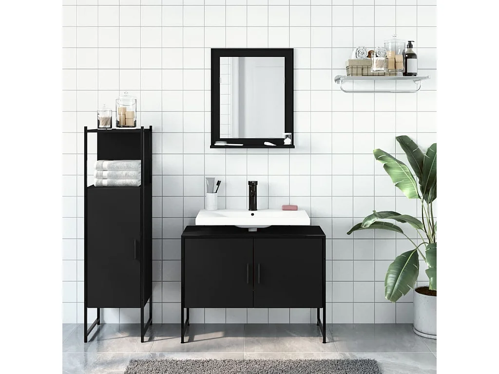 Ensemble d'armoires salle de bain 3 pcs noir bois d'ingénierie