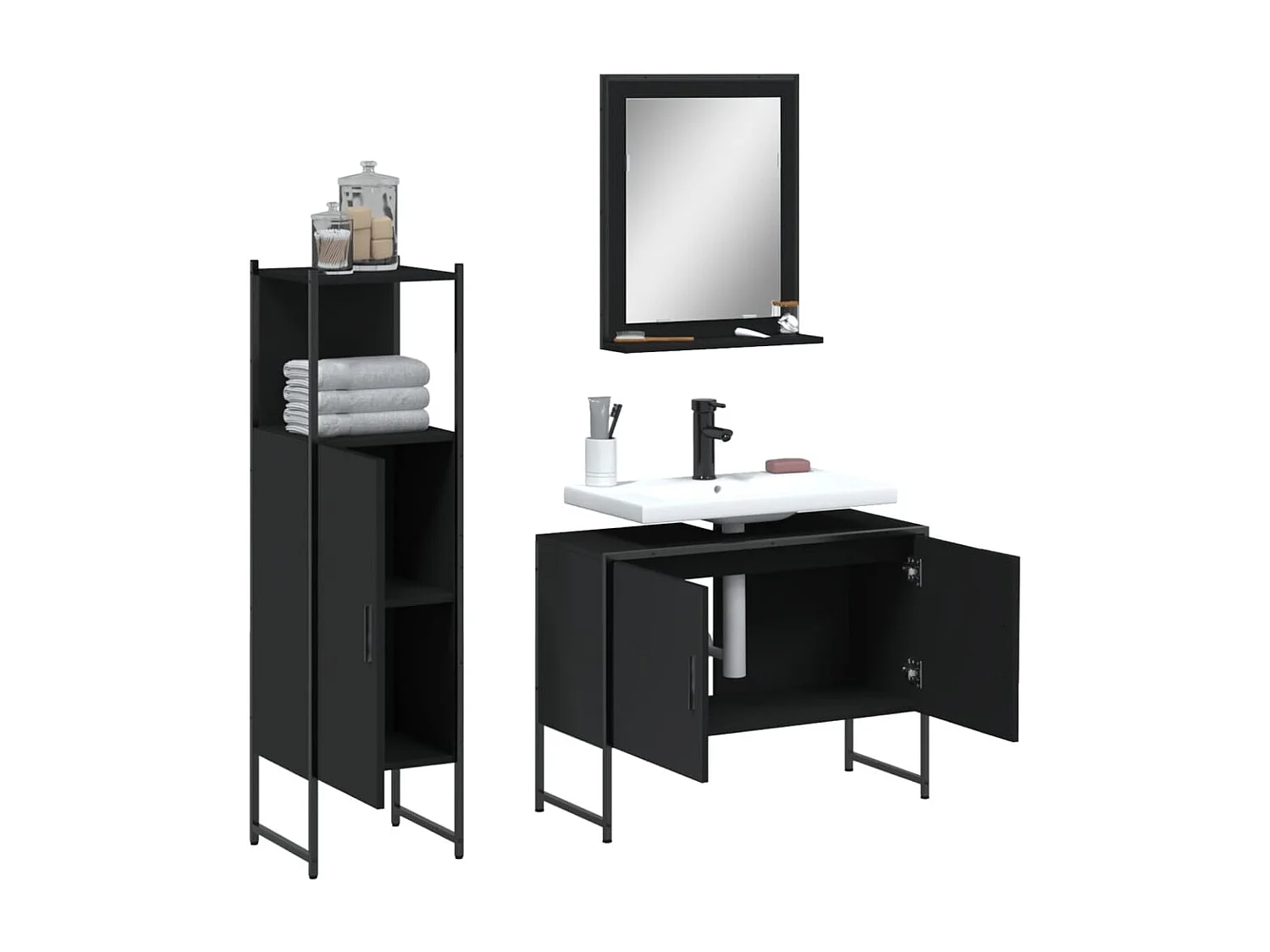 Ensemble d'armoires salle de bain 3 pcs noir bois d'ingénierie