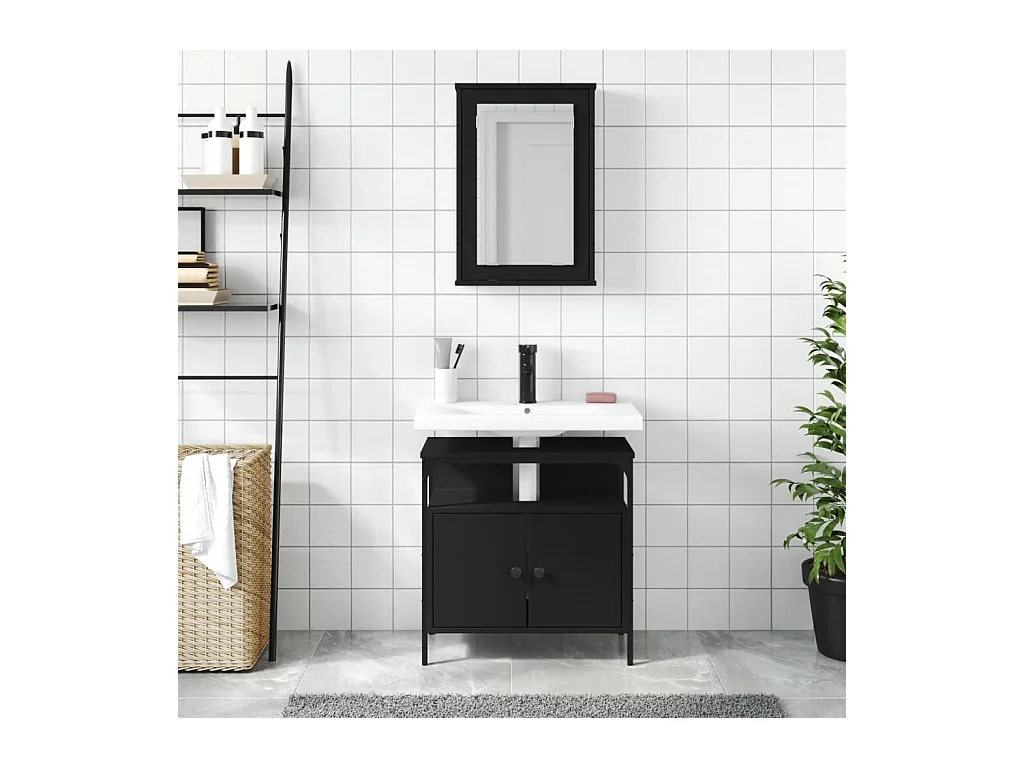 Ensemble de meubles salle de bain 2 pcs noir bois d'ingénierie