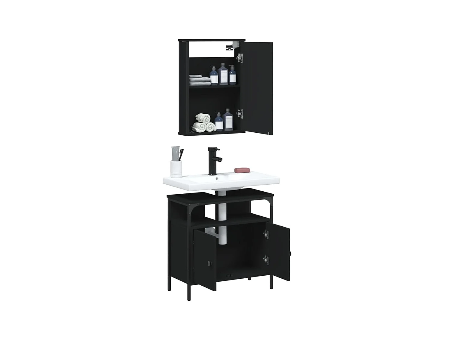 Ensemble de meubles salle de bain 2 pcs noir bois d'ingénierie
