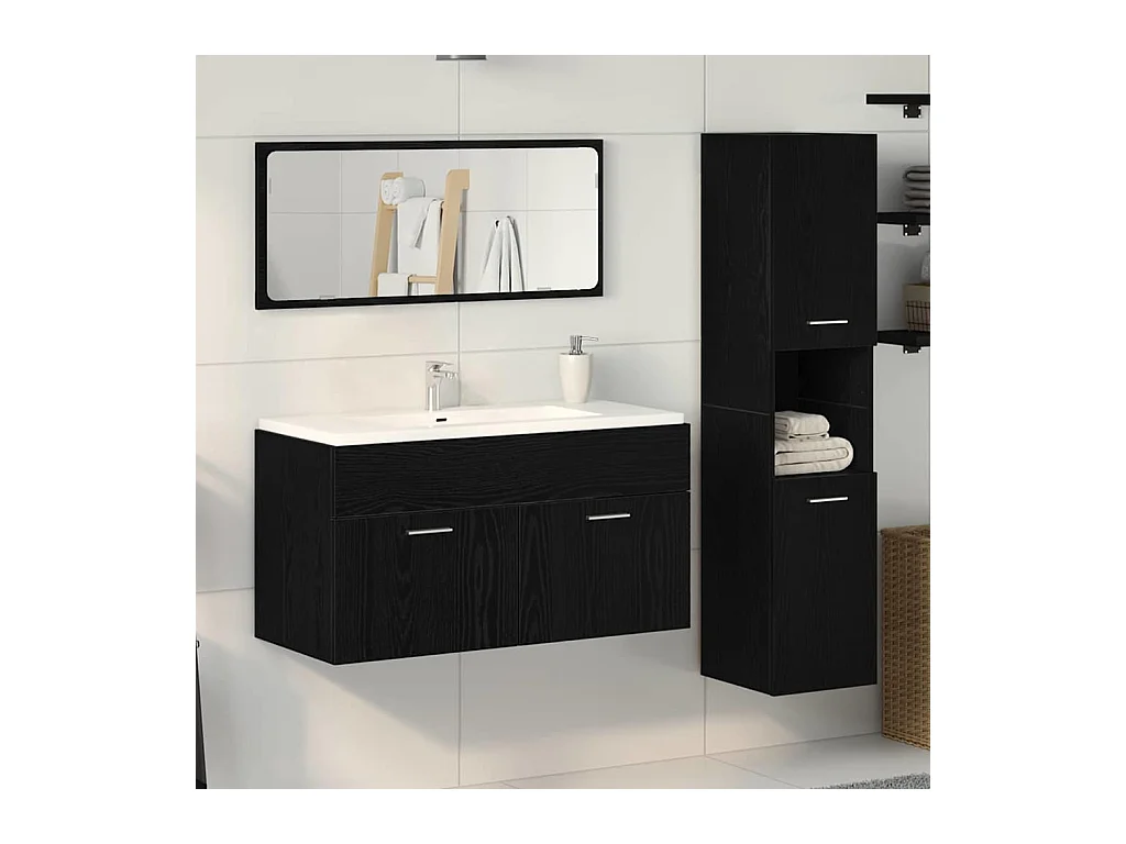 Ensemble de meubles de salle de bain 3 pcs Chêne noir