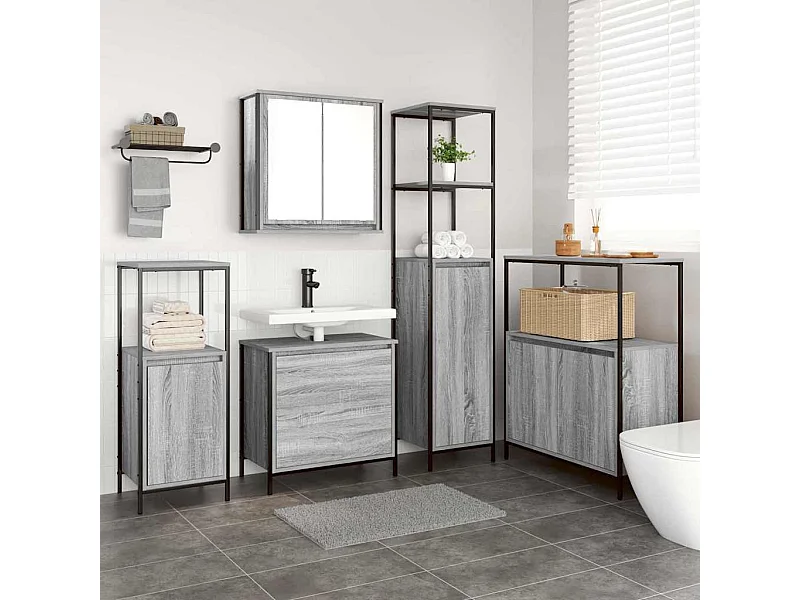 Ensemble de mobilier de salle de bain avec étagère 5 pcs Gris