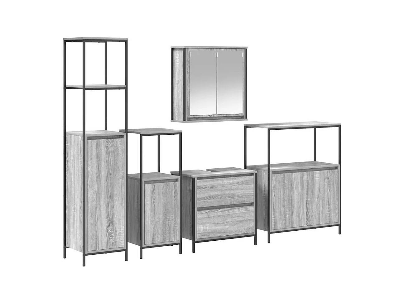 Conjunto de muebles de baño con estante 5 piezas gris
