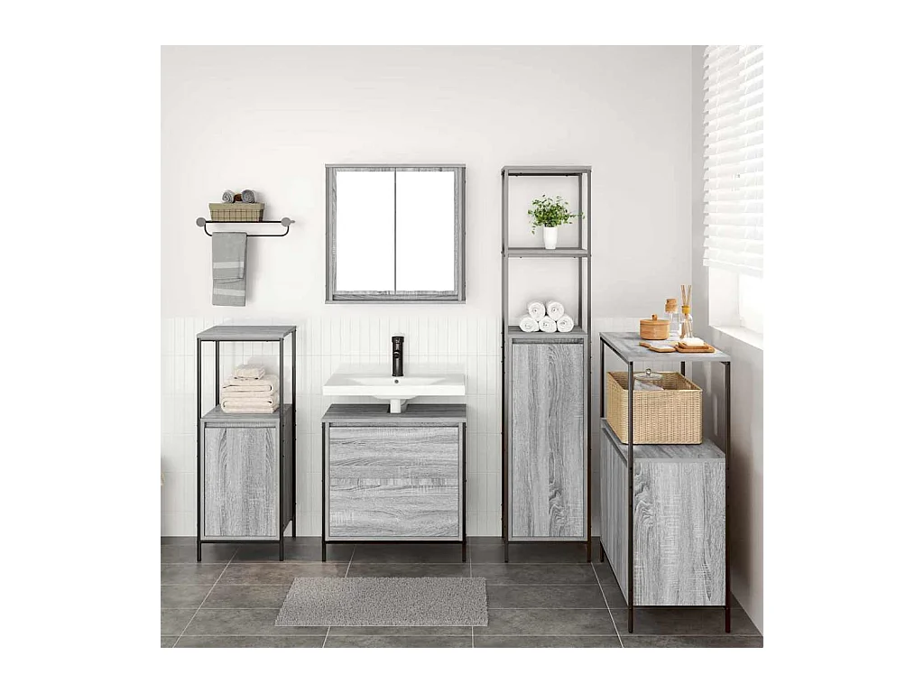 Conjunto de muebles de baño con estante 5 piezas gris