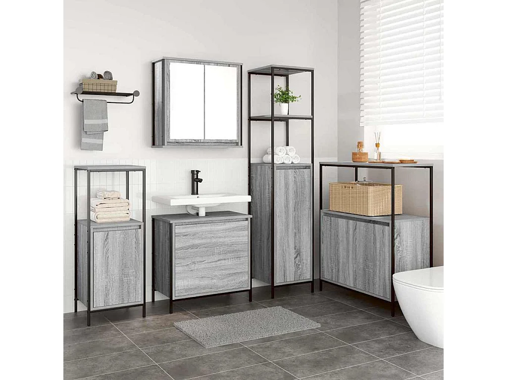 Badkamermeubelset met plank 5 stuks grijs