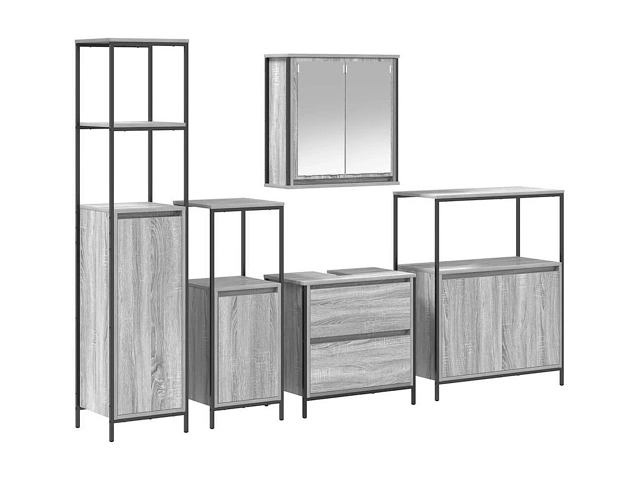 Badkamermeubelset met plank 5 stuks grijs