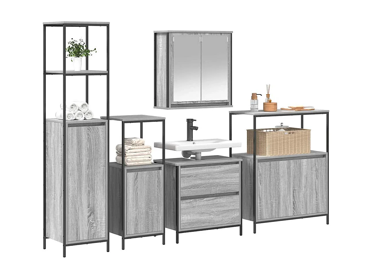 Badkamermeubelset met plank 5 stuks grijs