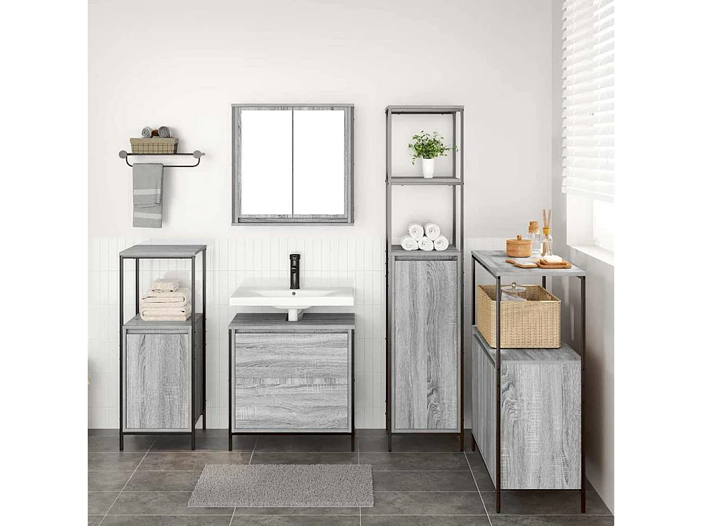 Badkamermeubelset met plank 5 stuks grijs