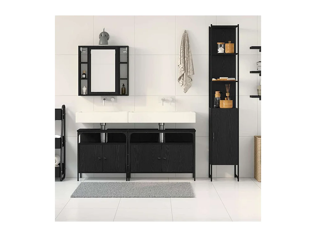 Ensemble de Meubles de Salle de Bain 4 pcs Chêne noir