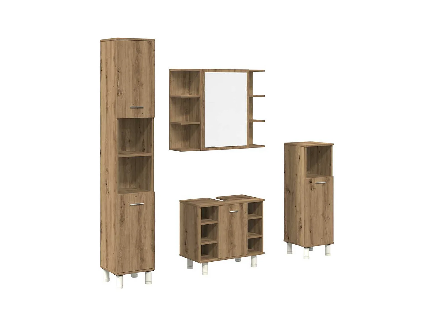 4-delige badkamermeubelset van bewerkt hout