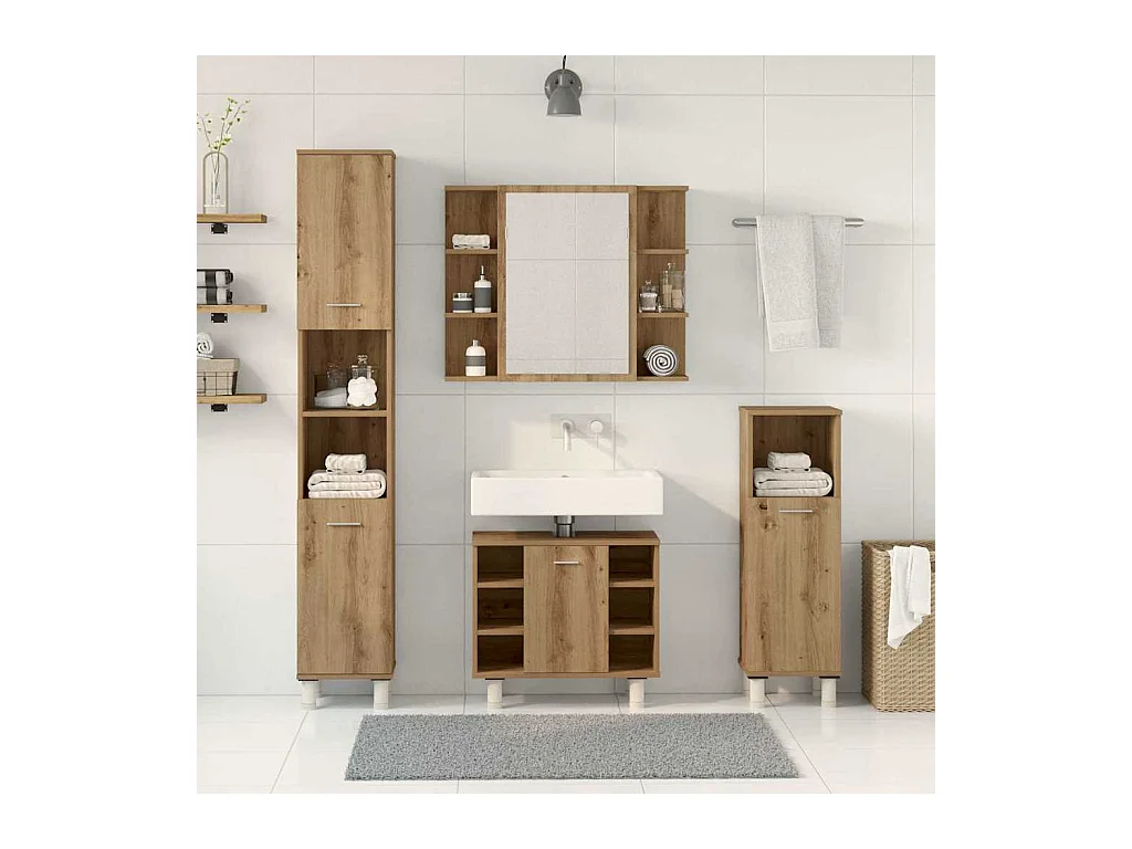 4-delige badkamermeubelset van bewerkt hout