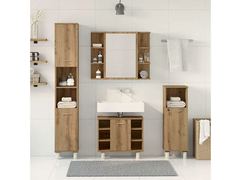 Set di mobili da bagno in legno ingegnerizzato da 4 pezzi