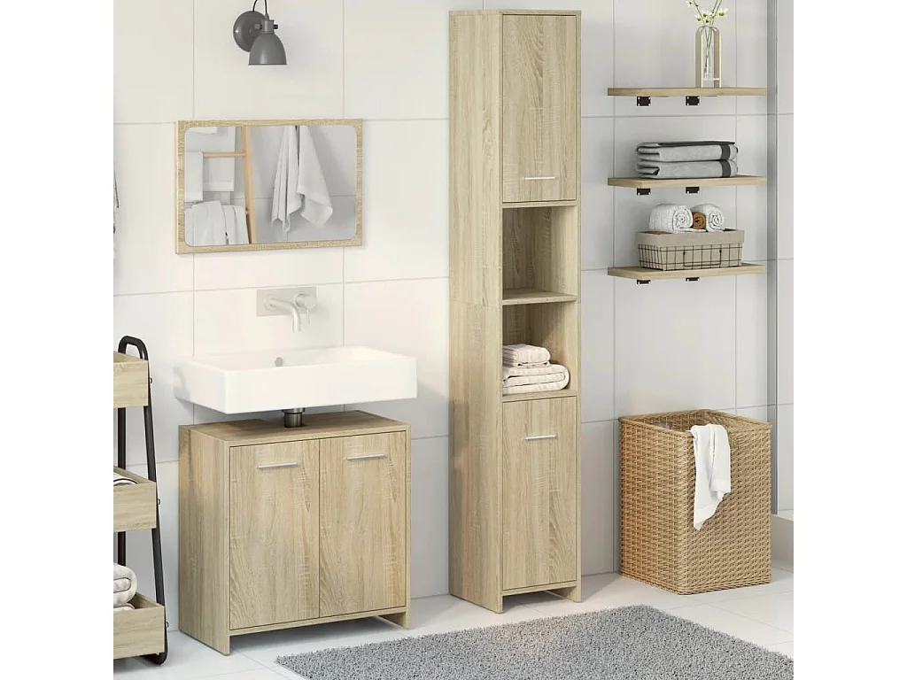 Set di mobili da bagno 3 pezzi in rovere Sonoma