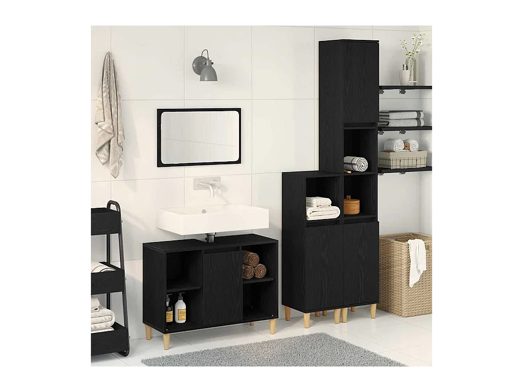 Ensemble de mobilier de salle de bain avec stockage 3 pcs Noir