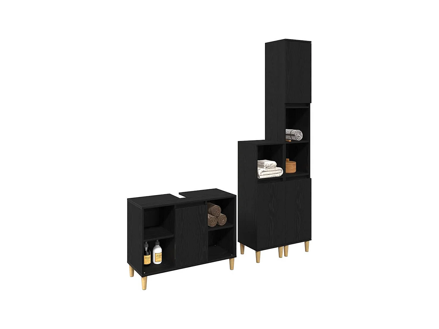 Ensemble de mobilier de salle de bain avec stockage 3 pcs Noir