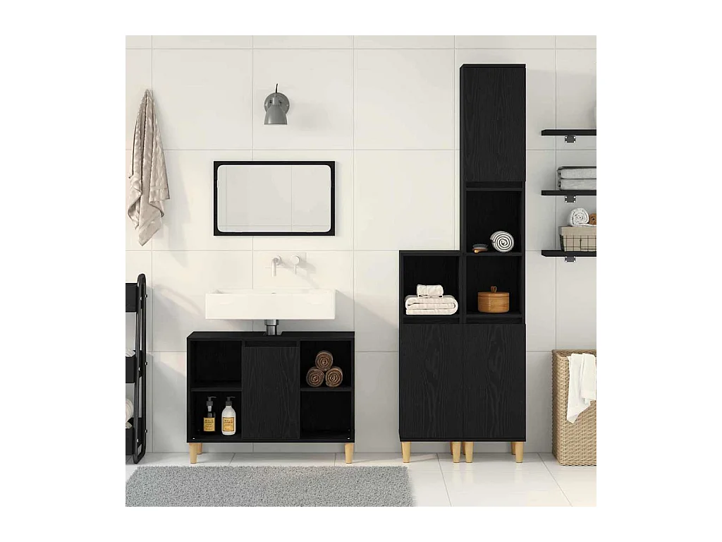 Ensemble de mobilier de salle de bain avec stockage 3 pcs Noir
