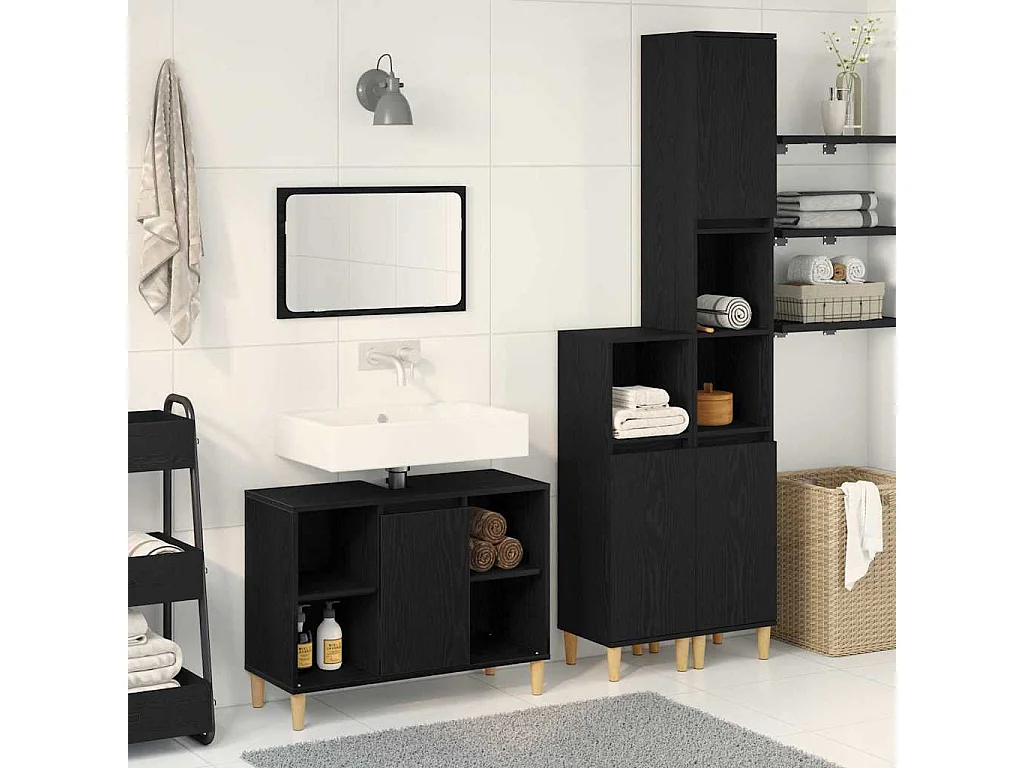 Ensemble de mobilier de salle de bain avec stockage 3 pcs Noir