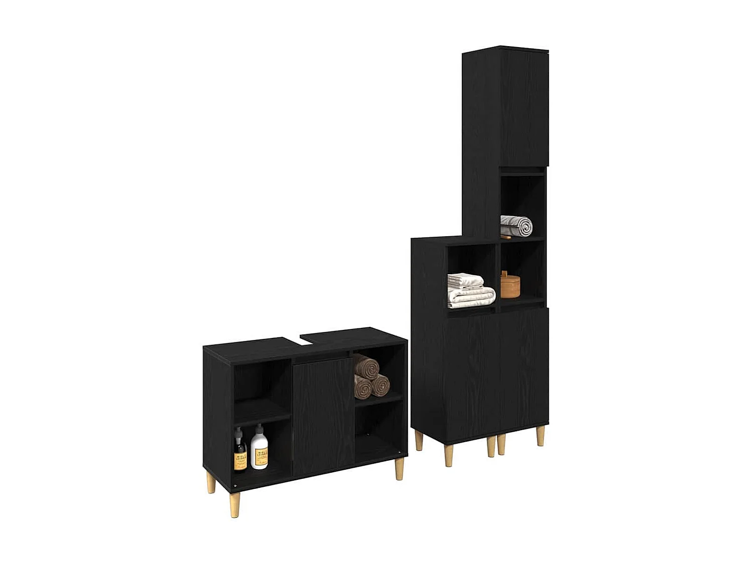 Ensemble de mobilier de salle de bain avec stockage 3 pcs Noir