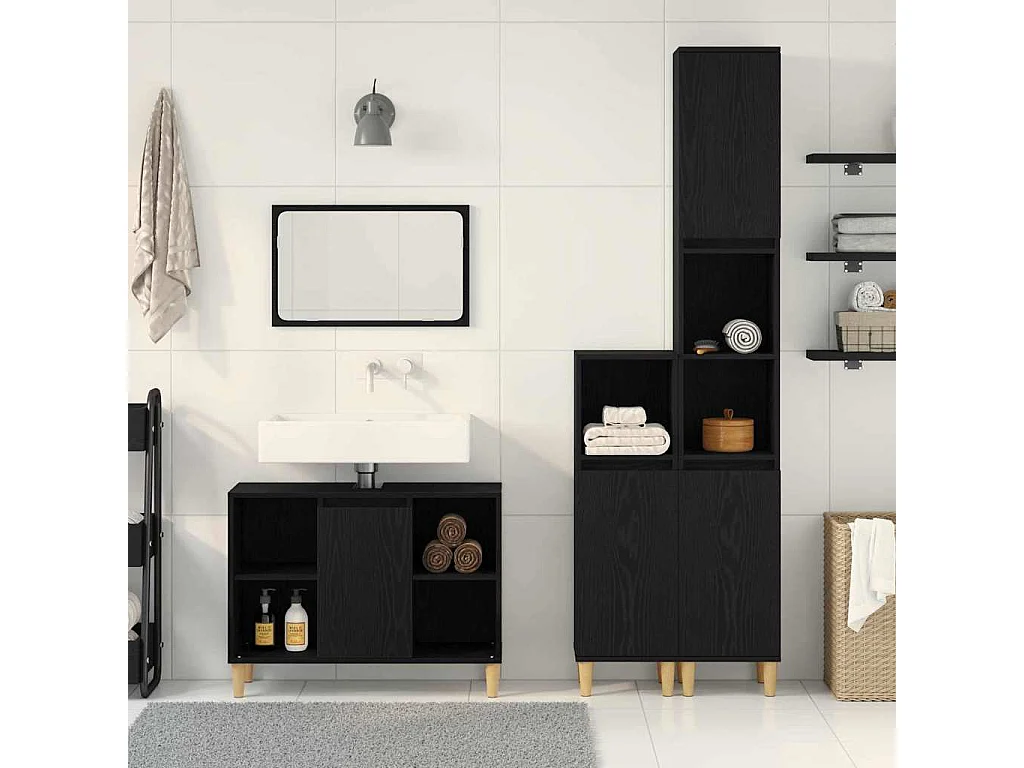 Ensemble de mobilier de salle de bain avec stockage 3 pcs Noir
