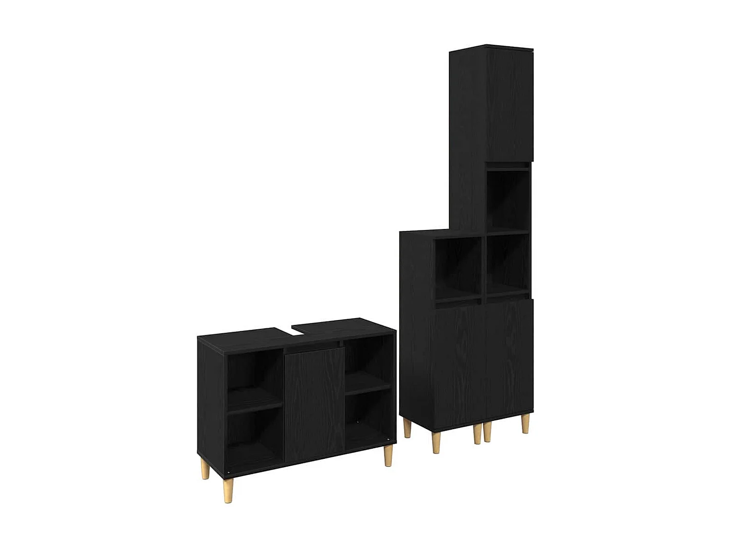 Ensemble de mobilier de salle de bain avec stockage 3 pcs Noir