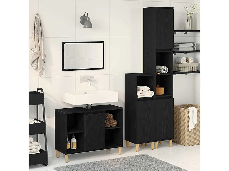 Set di mobili da bagno con contenitore 3 pezzi nero