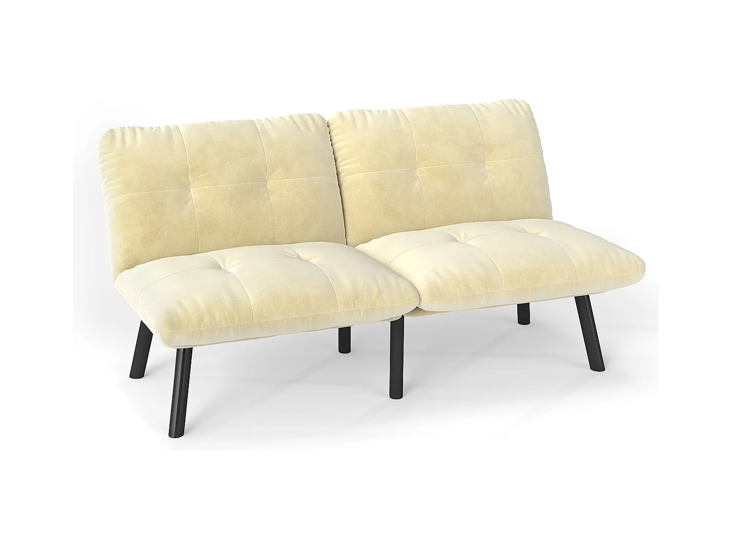 Canapé-lit convertible 2 places, design moderne, velours et métal, crème, avec fonction couchage (160x81x78 cm)