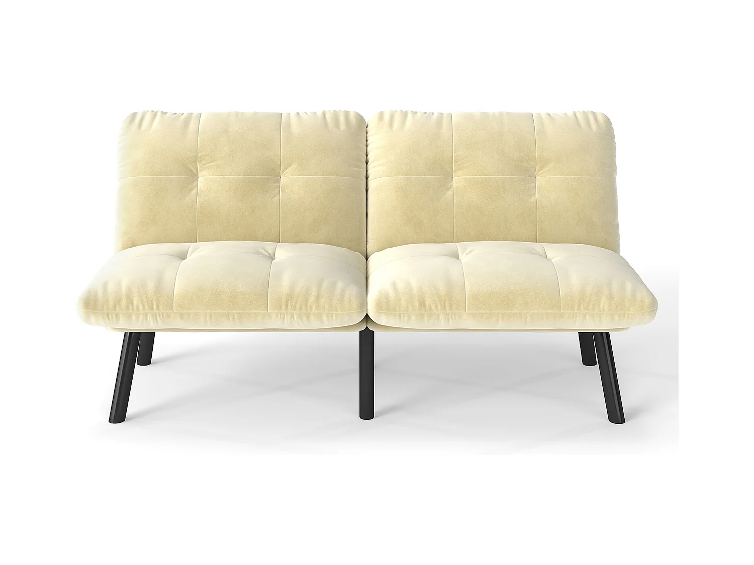 Canapé-lit convertible 2 places, design moderne, velours et métal, crème, avec fonction couchage (160x81x78 cm)