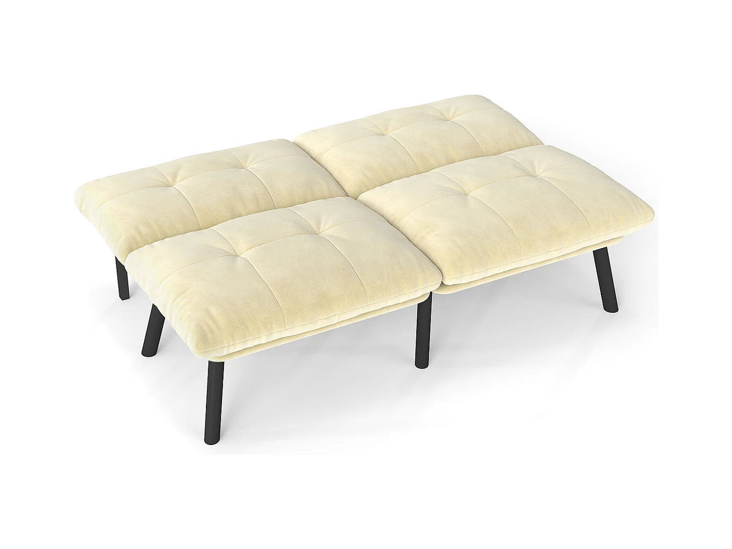 Canapé-lit convertible 2 places, design moderne, velours et métal, crème, avec fonction couchage (160x81x78 cm)