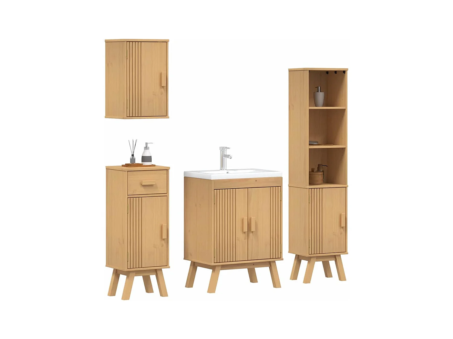 Ensemble de meubles de salle de bain avec tiroir 4 pcs Marron