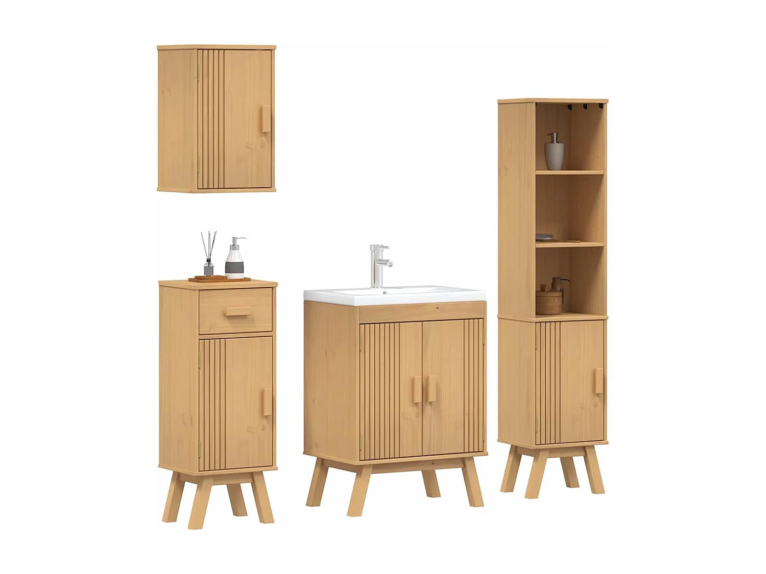 Ensemble de meubles de salle de bain avec tiroir 4 pcs Marron