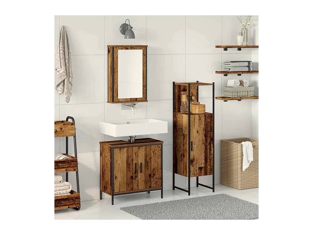 Ensemble de mobilier de salle de bain avec porte 3 pcs Marron