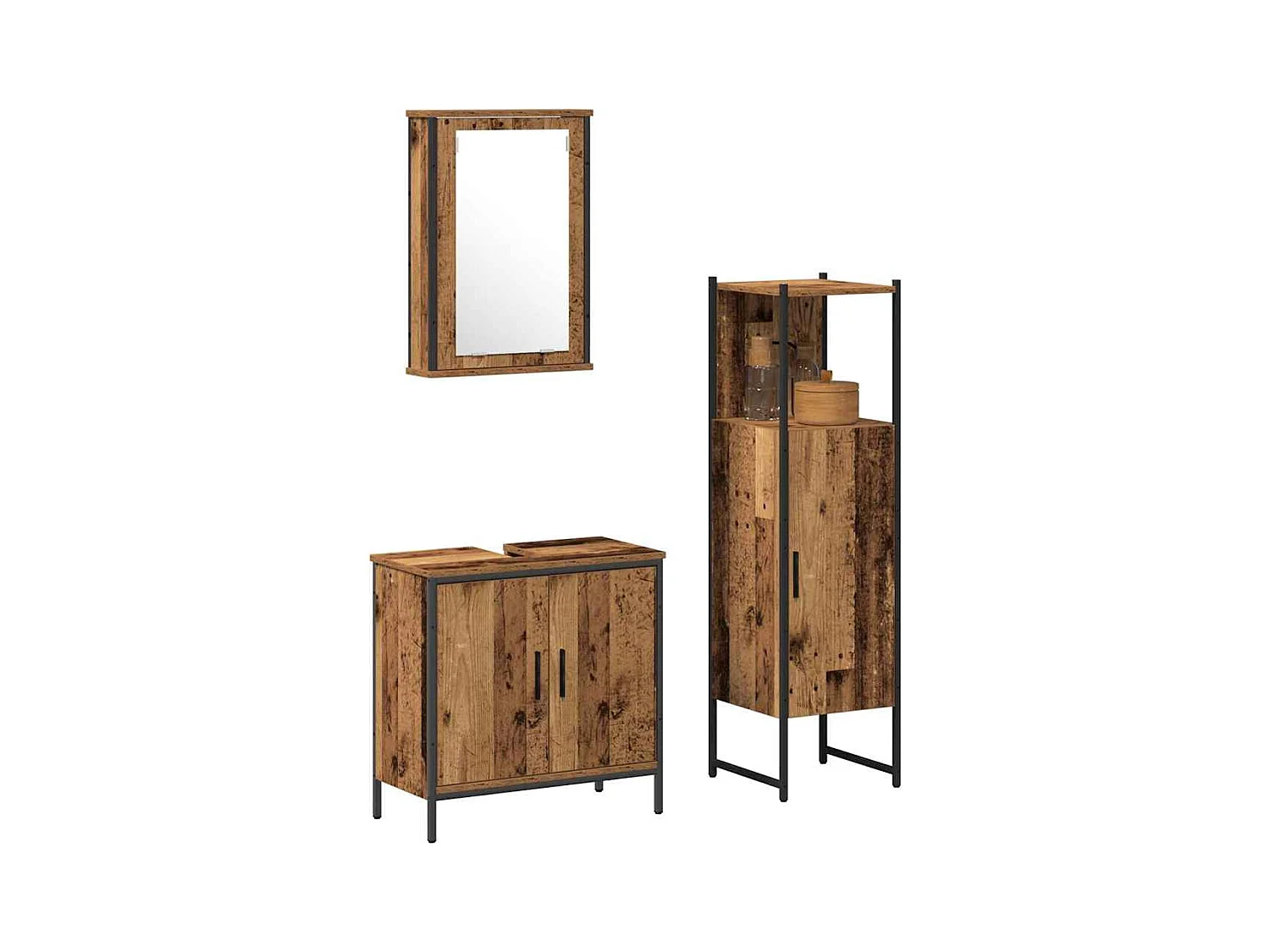 Ensemble de mobilier de salle de bain avec porte 3 pcs Marron
