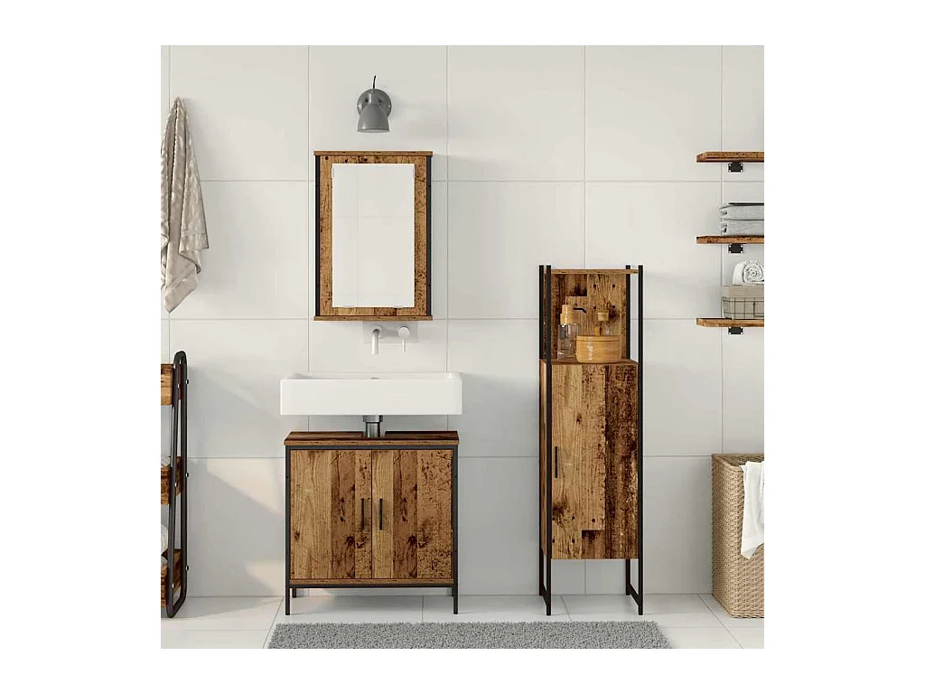 Ensemble de mobilier de salle de bain avec porte 3 pcs Marron