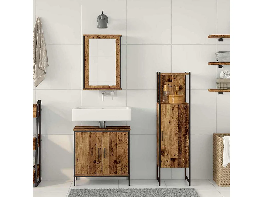 Ensemble de mobilier de salle de bain avec porte 3 pcs Marron