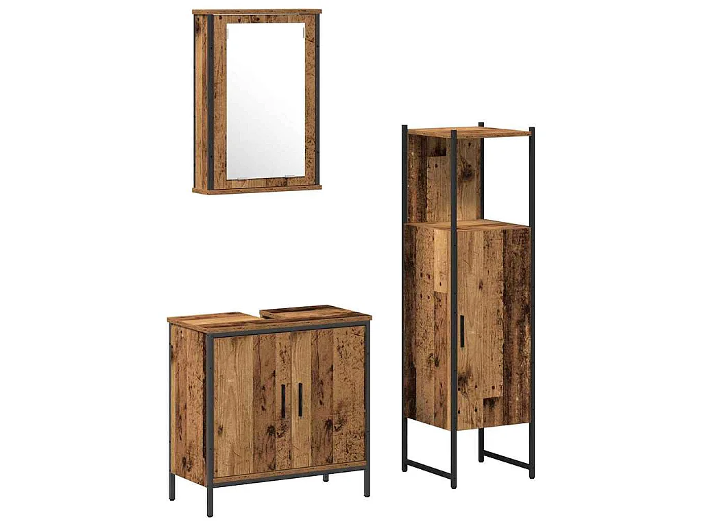 Ensemble de mobilier de salle de bain avec porte 3 pcs Marron