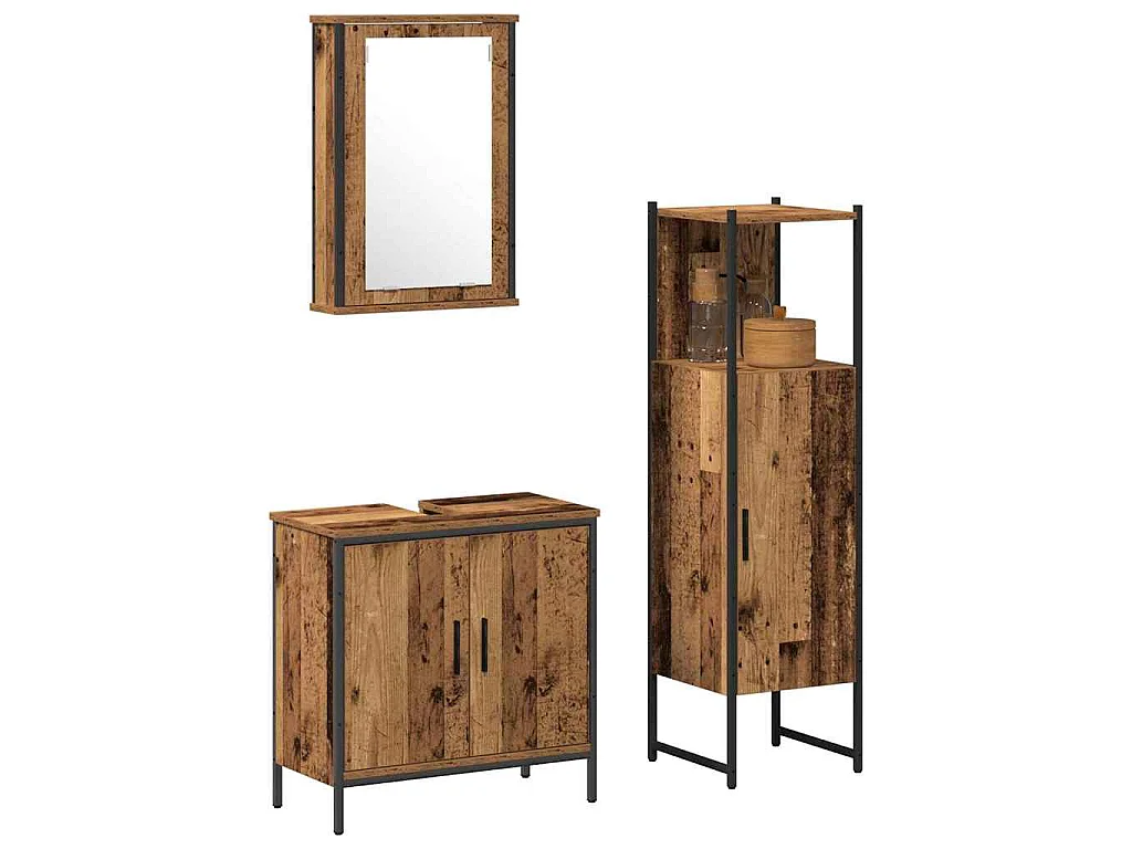 Ensemble de mobilier de salle de bain avec porte 3 pcs Marron