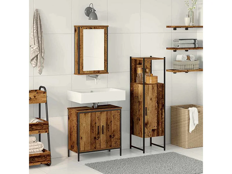 Ensemble de mobilier de salle de bain avec porte 3 pcs Marron